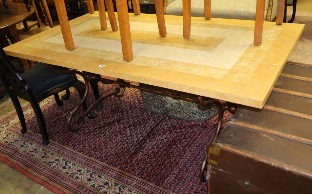A Spanish-style faux marble dining table, W.173cm, D.91cm, H.75cm